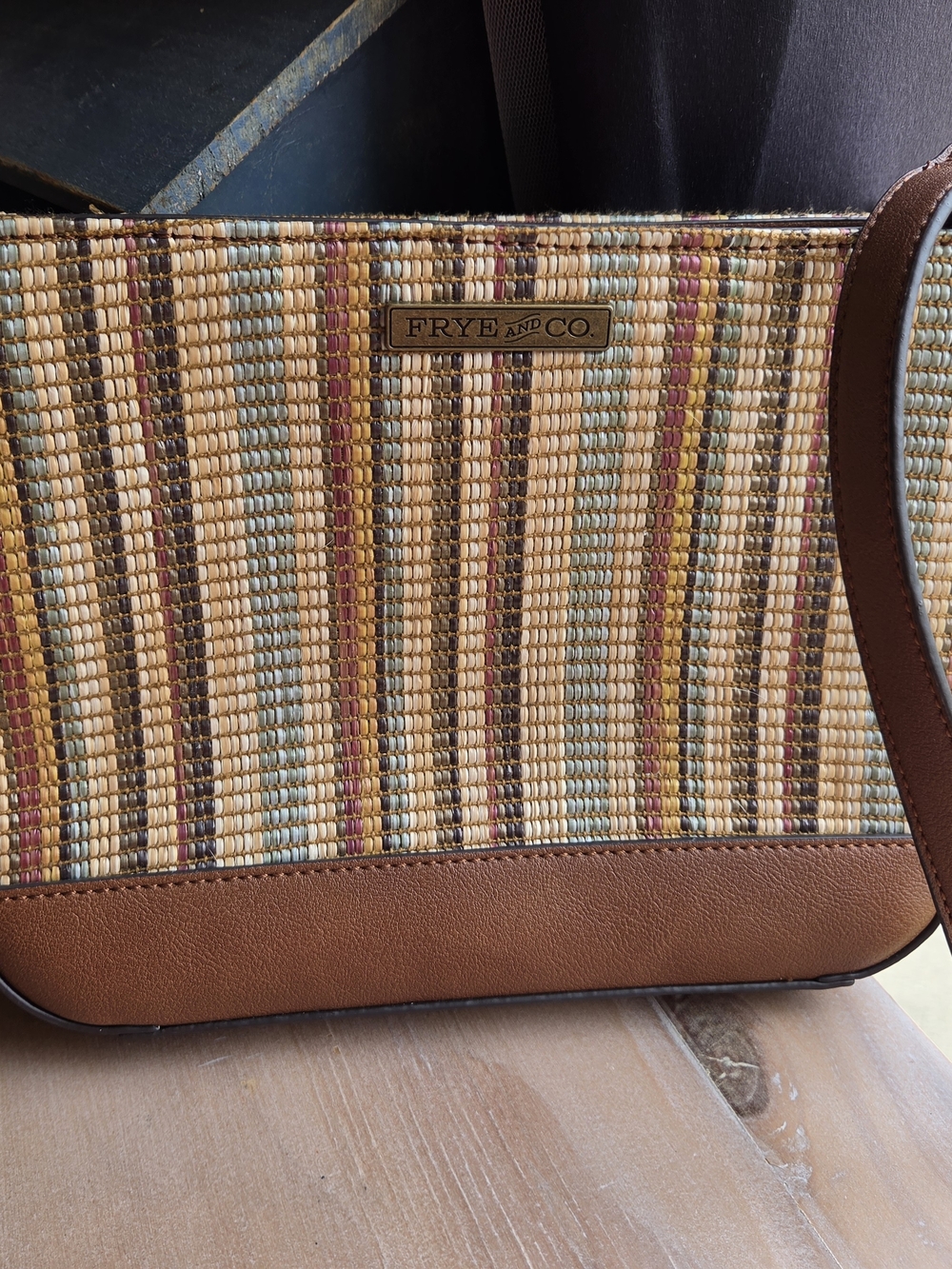 Frye and Co. Striped Woven Straw Tote in Brown NWOT